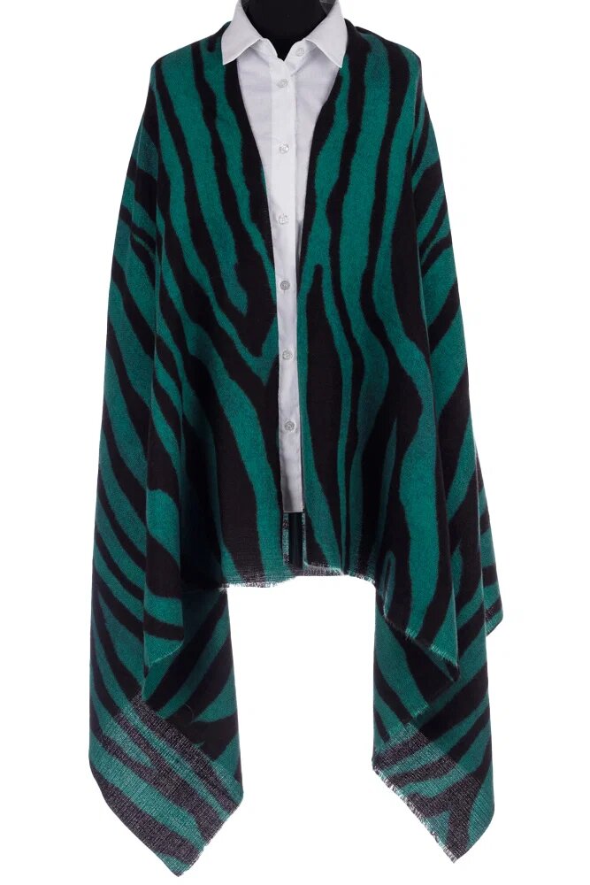 Shopika Esarfa tip sal pufos cu lana imprimeu animal print cu negru si verde dubla fata