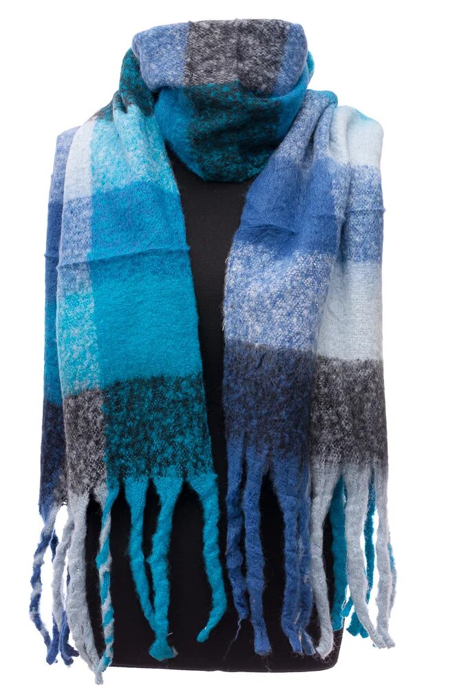 Shopika Fular cu imprimeu patrate colorate in nuante de turcoaz albastru si bleu