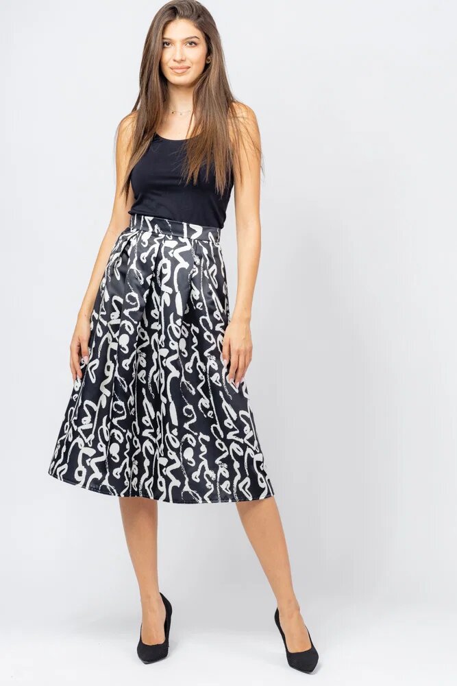 Shopika Fusta ampla midi satinata cu imprimeu Love