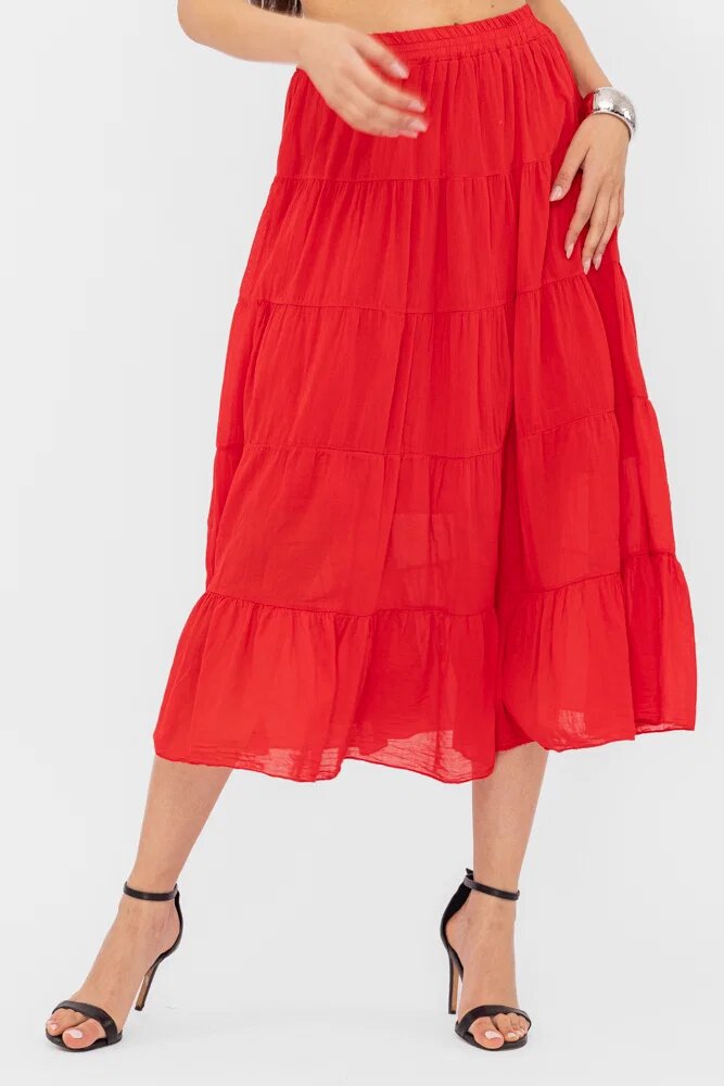 Shopika Fusta cu volane din batist de bumbac rosie