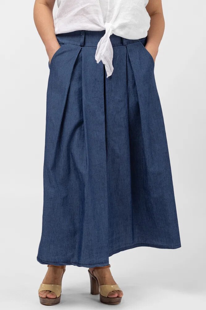 Shopika Fusta denim cu pense albastru jeans inchis