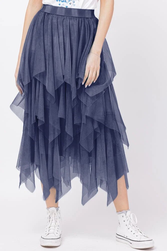 Shopika Fusta din tulle in straturi inegale lunga bleumarin