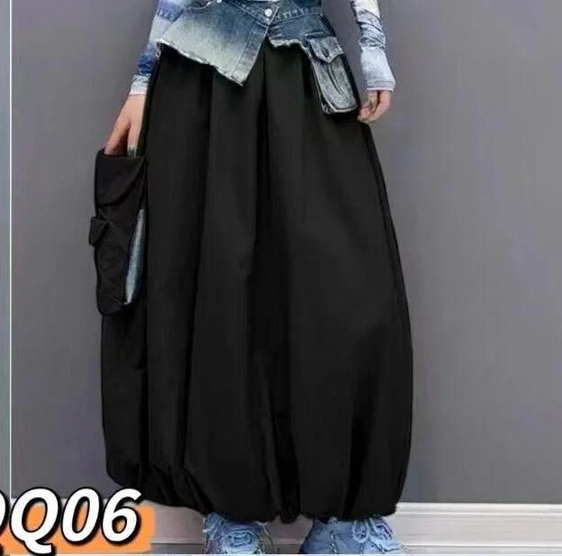 Shopika Fusta larga gogosar neagra tip cargo cu buzunare laterale model urban casual