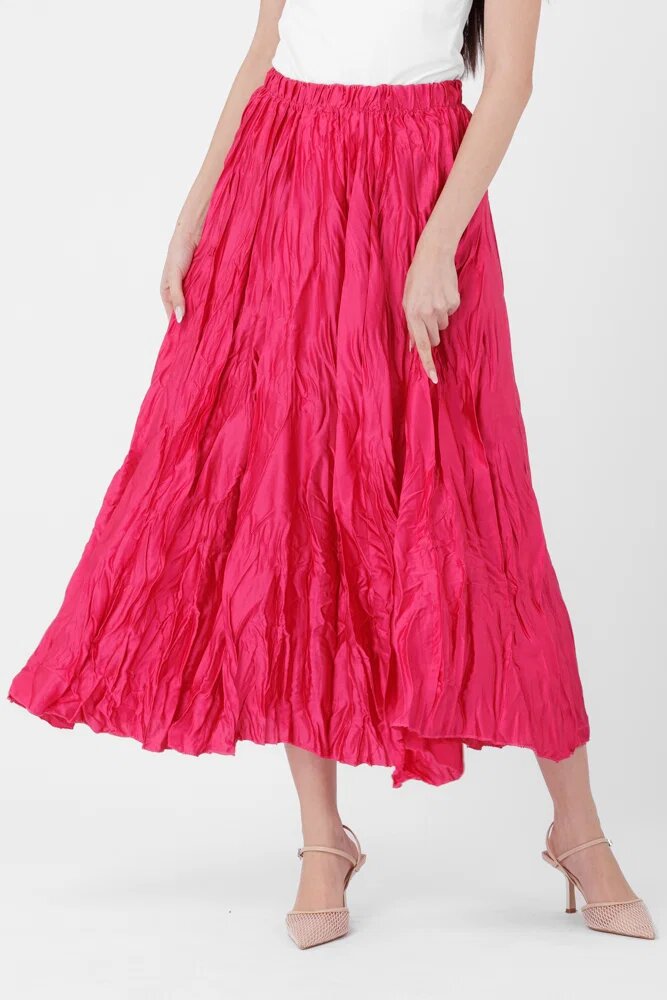 Shopika Fusta lunga ampla creponata lucios-satinata fucsia