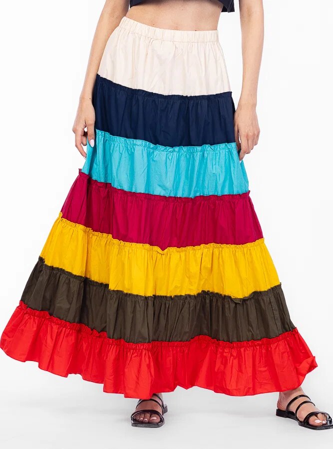 Shopika Fusta lunga cu volane colorate din bumbac