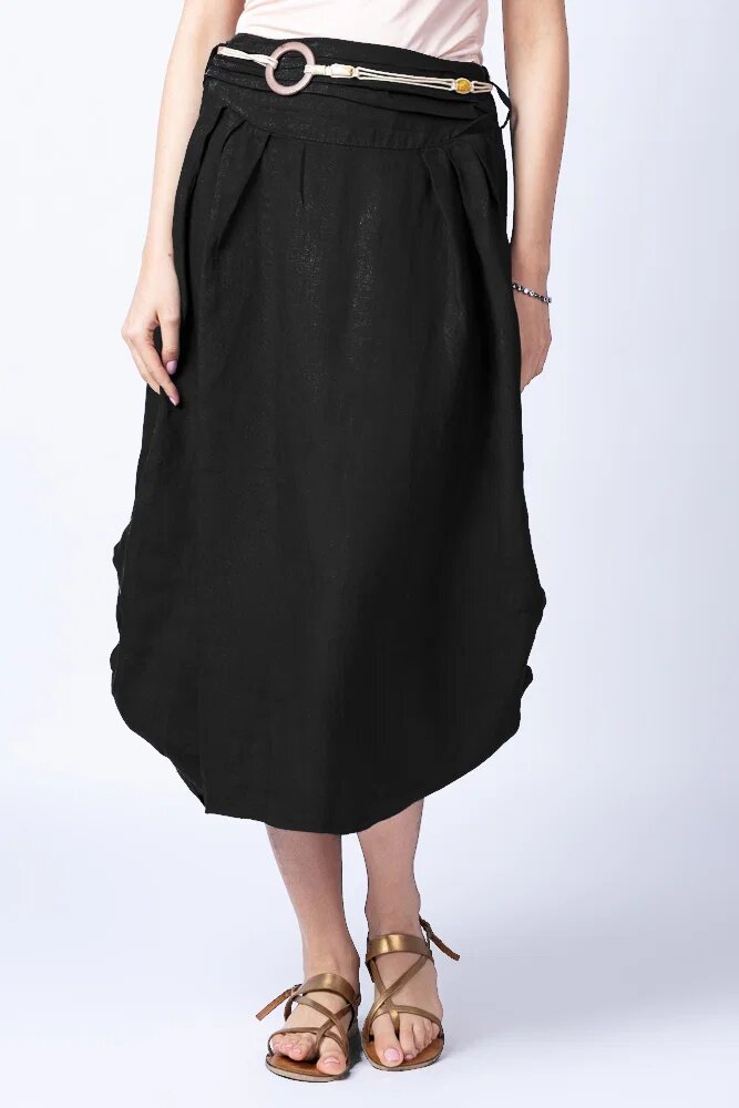 Shopika Fusta lunga neagra cu poale prinse din in cu o curea fancy
