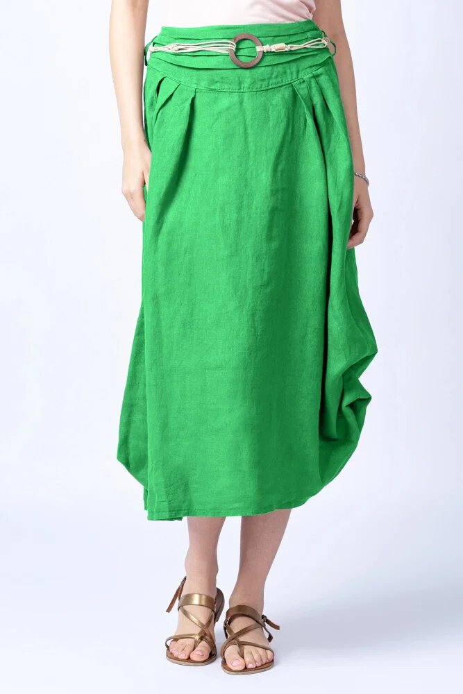 Shopika Fusta lunga verde crud cu poale prinse din in cu o curea fancy