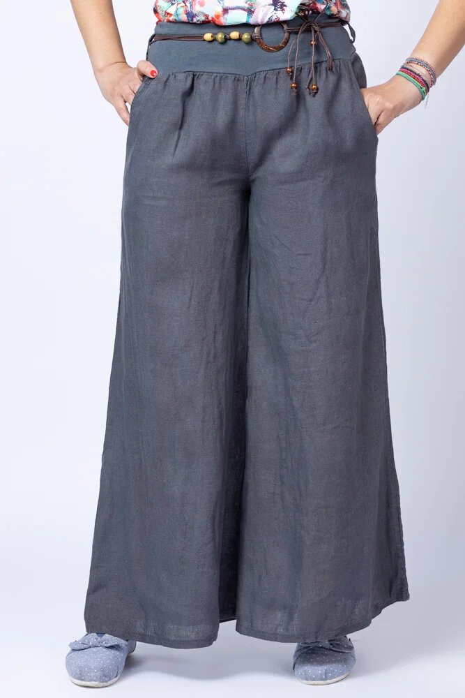 Shopika Fusta pantalon gri casual din in cu o curea fancy