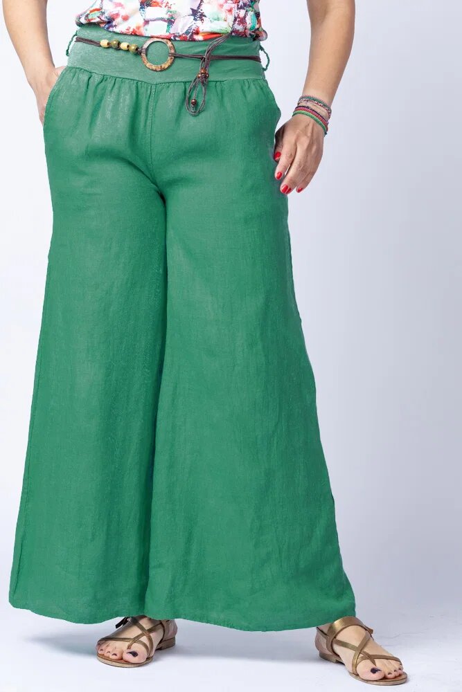 Shopika Fusta pantalon verde casual din in cu o curea fancy