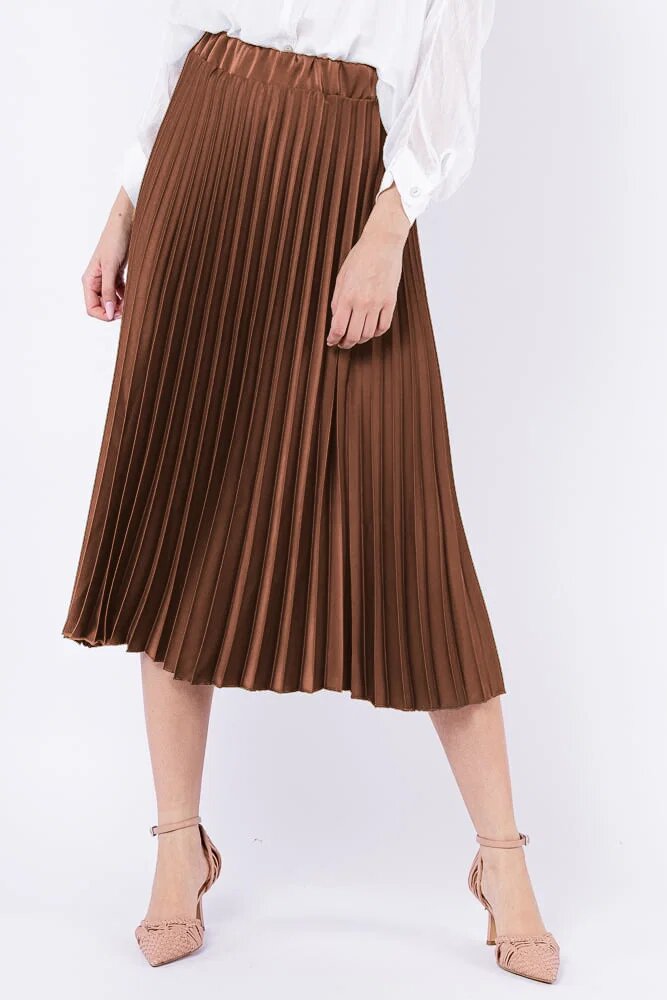 Shopika Fusta plisata satinata midi camel