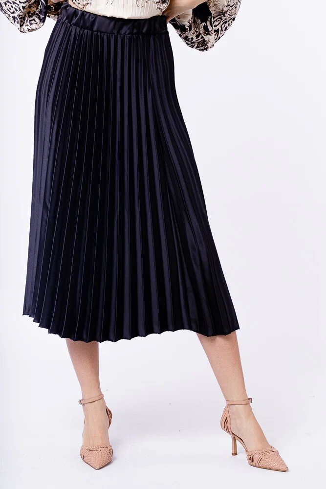Shopika Fusta plisata satinata midi neagra