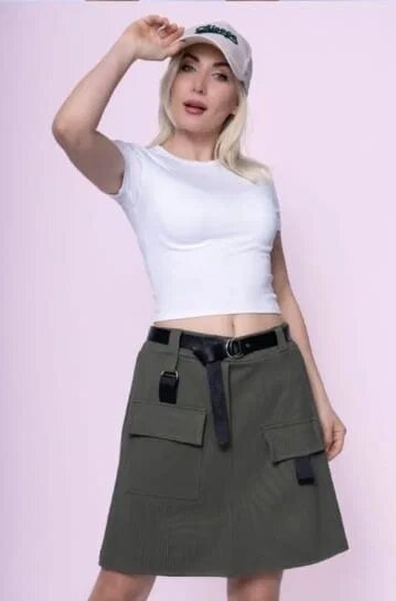 Shopika Fusta scurta versatila din jerseu de bumbac kaki