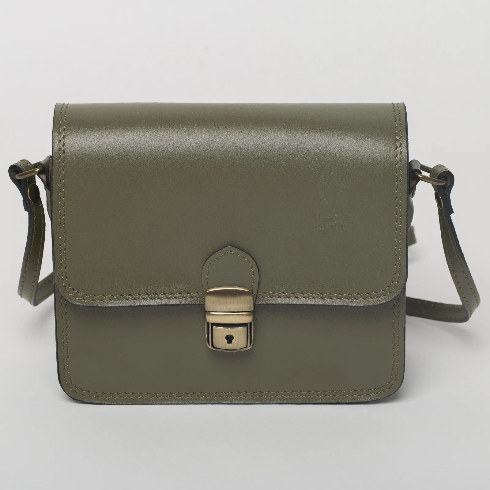 Shopika Geanta crossbody kaki din piele naturala tip postas