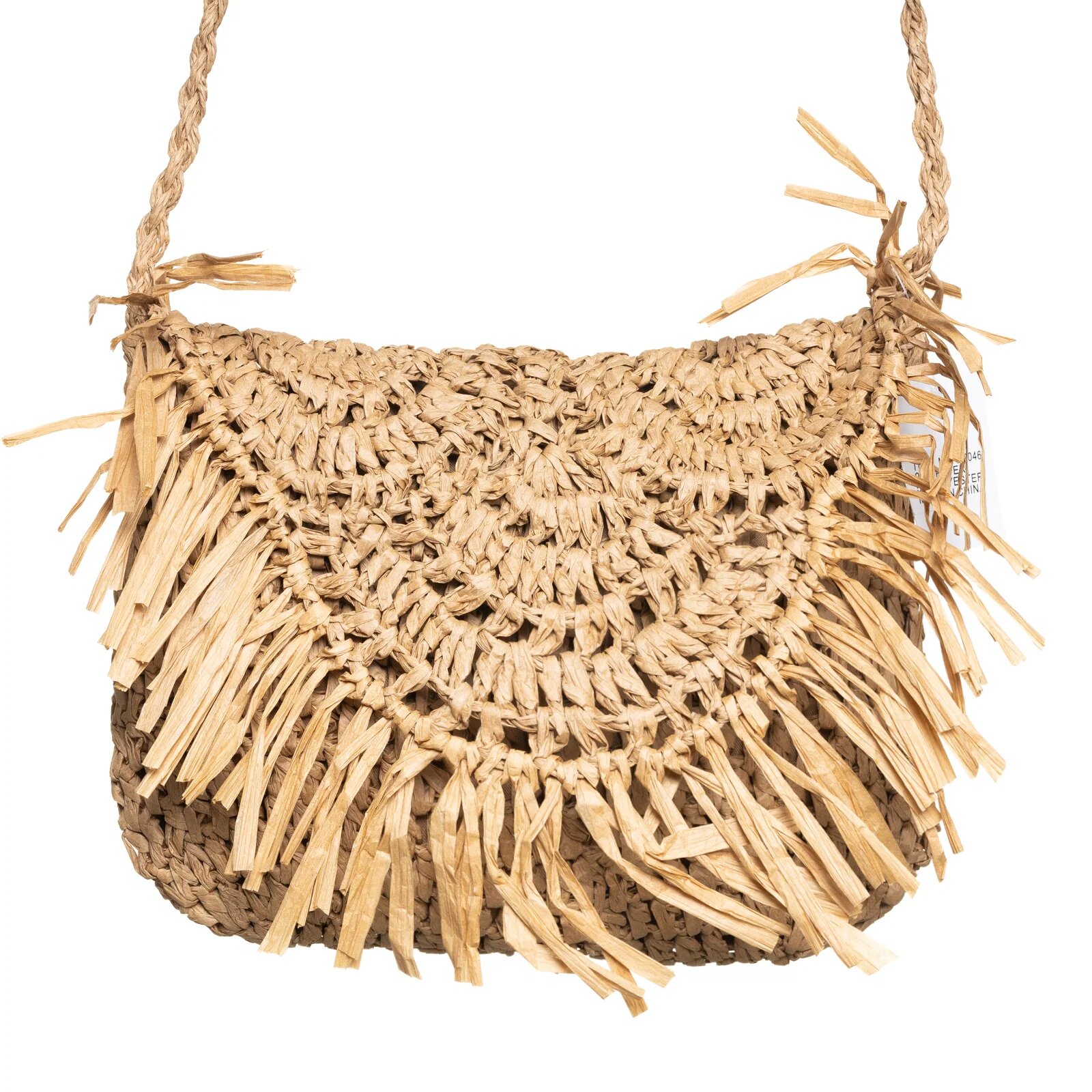 Shopika Geanta crossbody mica impletita cu franjuri decorativi pe capac bej inchis