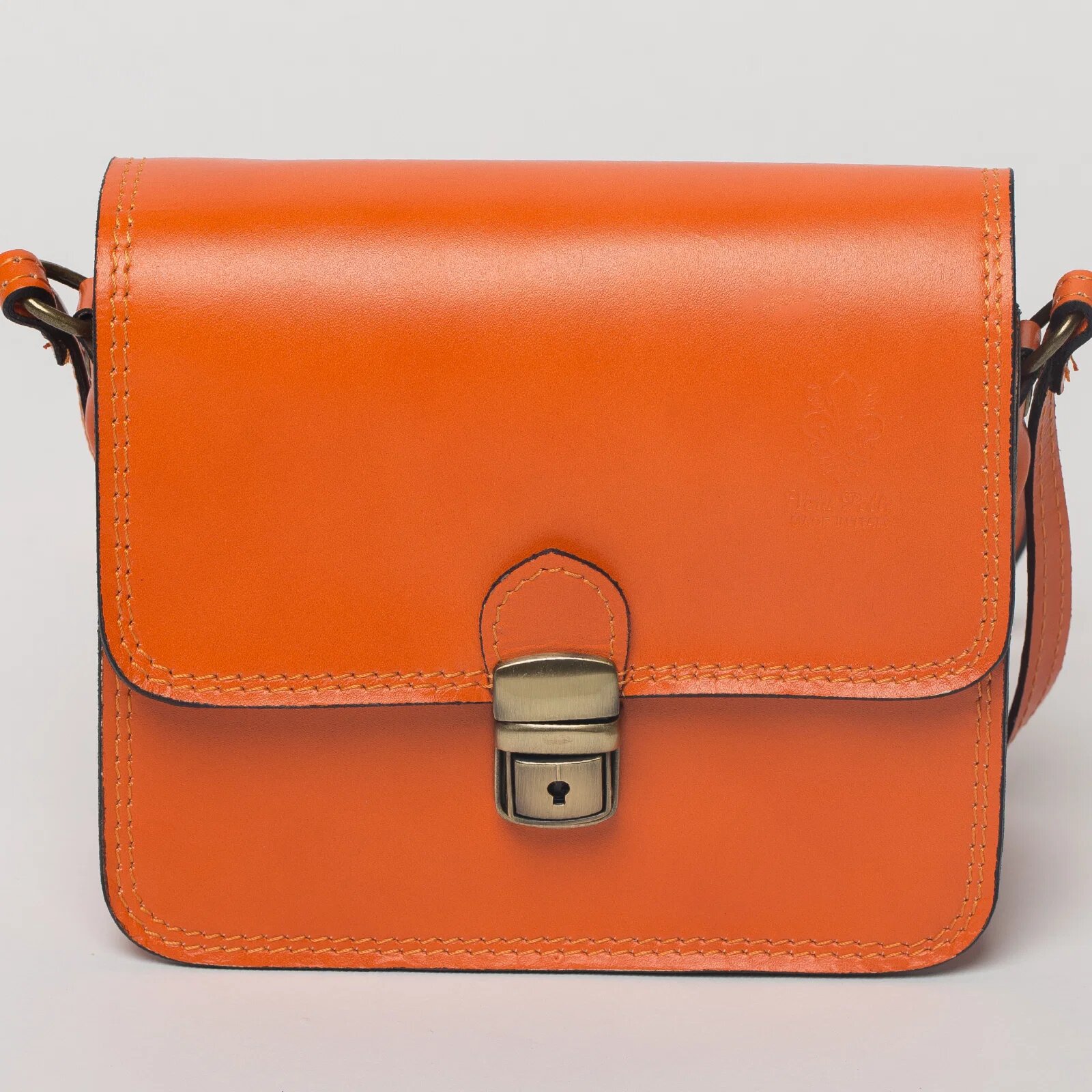 Shopika Geanta crossbody portocalie din piele naturala tip postas