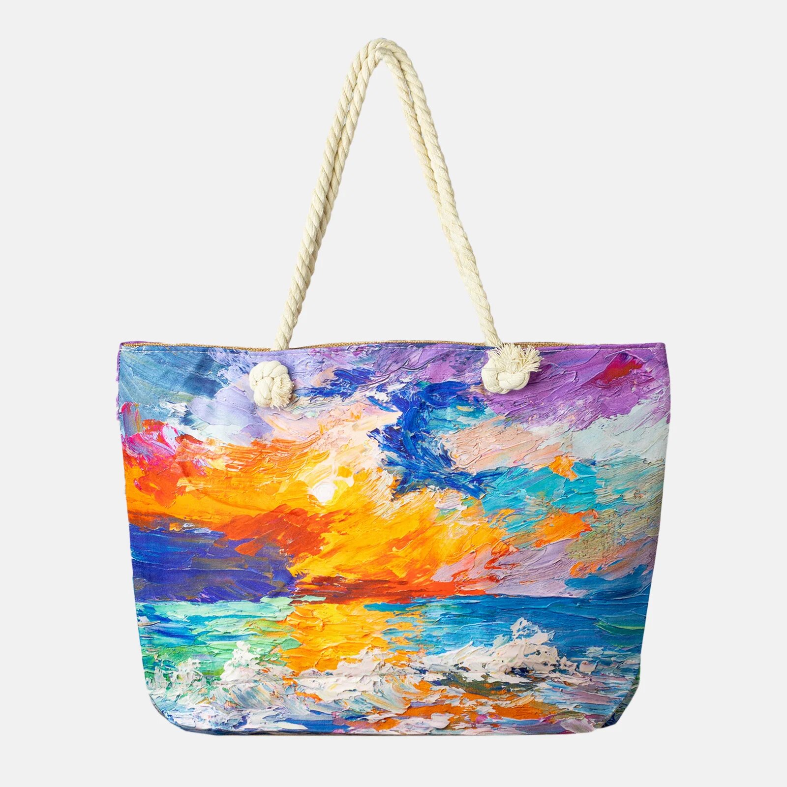 Shopika Geanta de plaja din material textil cu imprimeu dupa o pictura pastel cu tuse de culoare