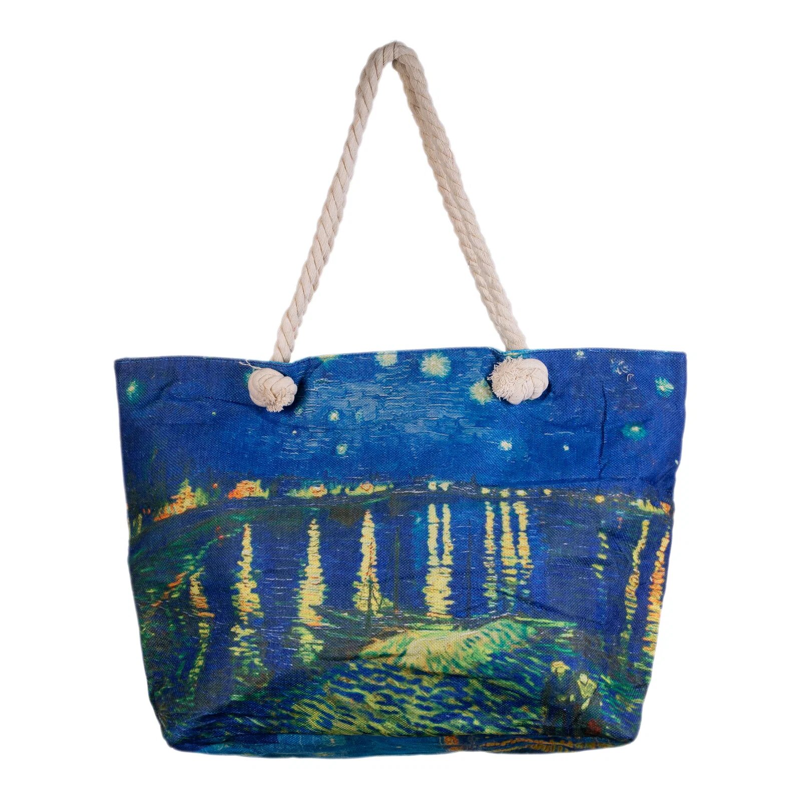 Shopika Geanta de plaja din material textil cu imprimeu lac luminat noaptea