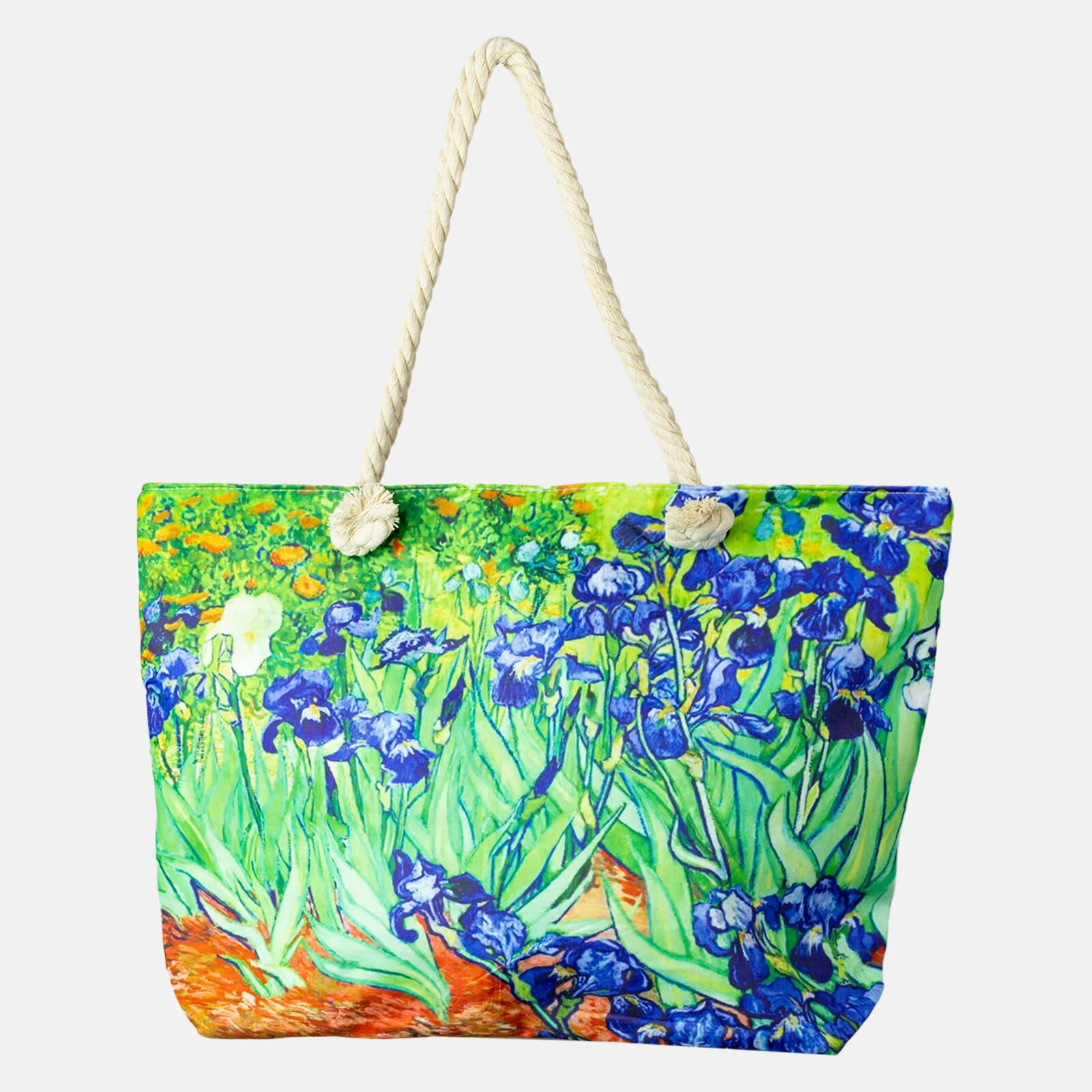 Shopika Geanta de plaja din material textil cu imprimeu o fata dupa tabloul Irisi de Van Gogh