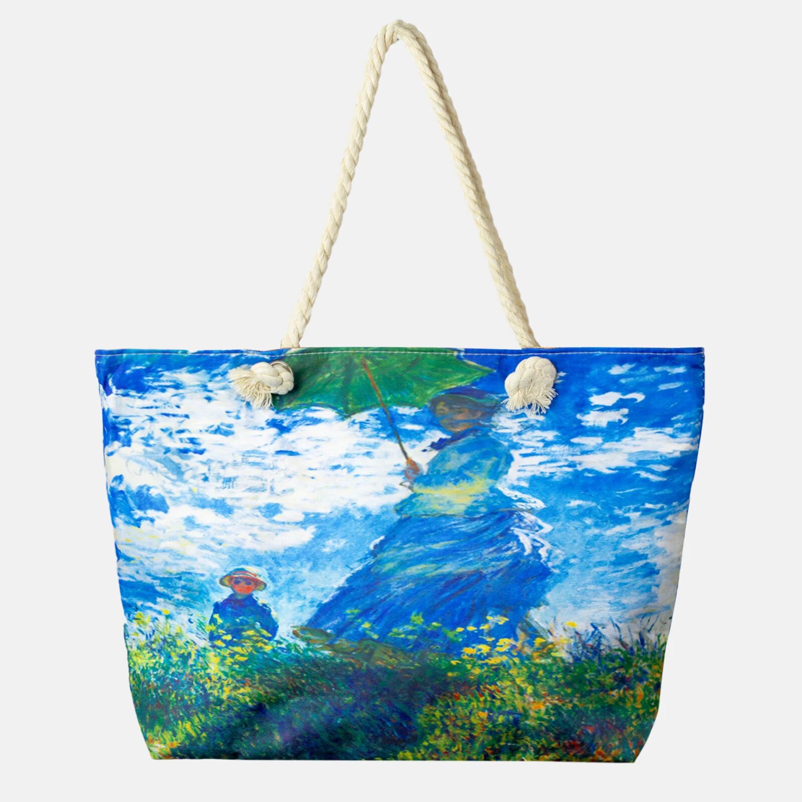 Shopika Geanta de plaja din material textil cu model inspirat dupa Claude Monet Femeia cu umberala de so