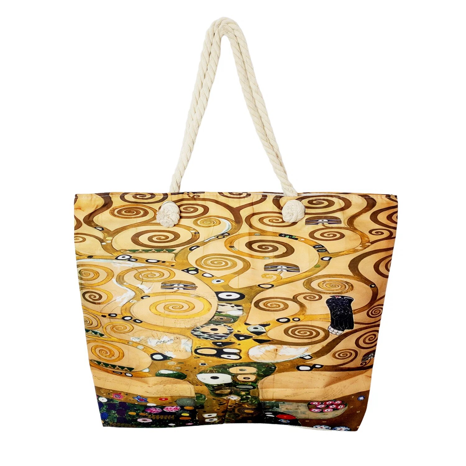 Shopika Geanta de plaja din material textil cu model inspirat dupa Pomul Vietii - Gustav Klimt