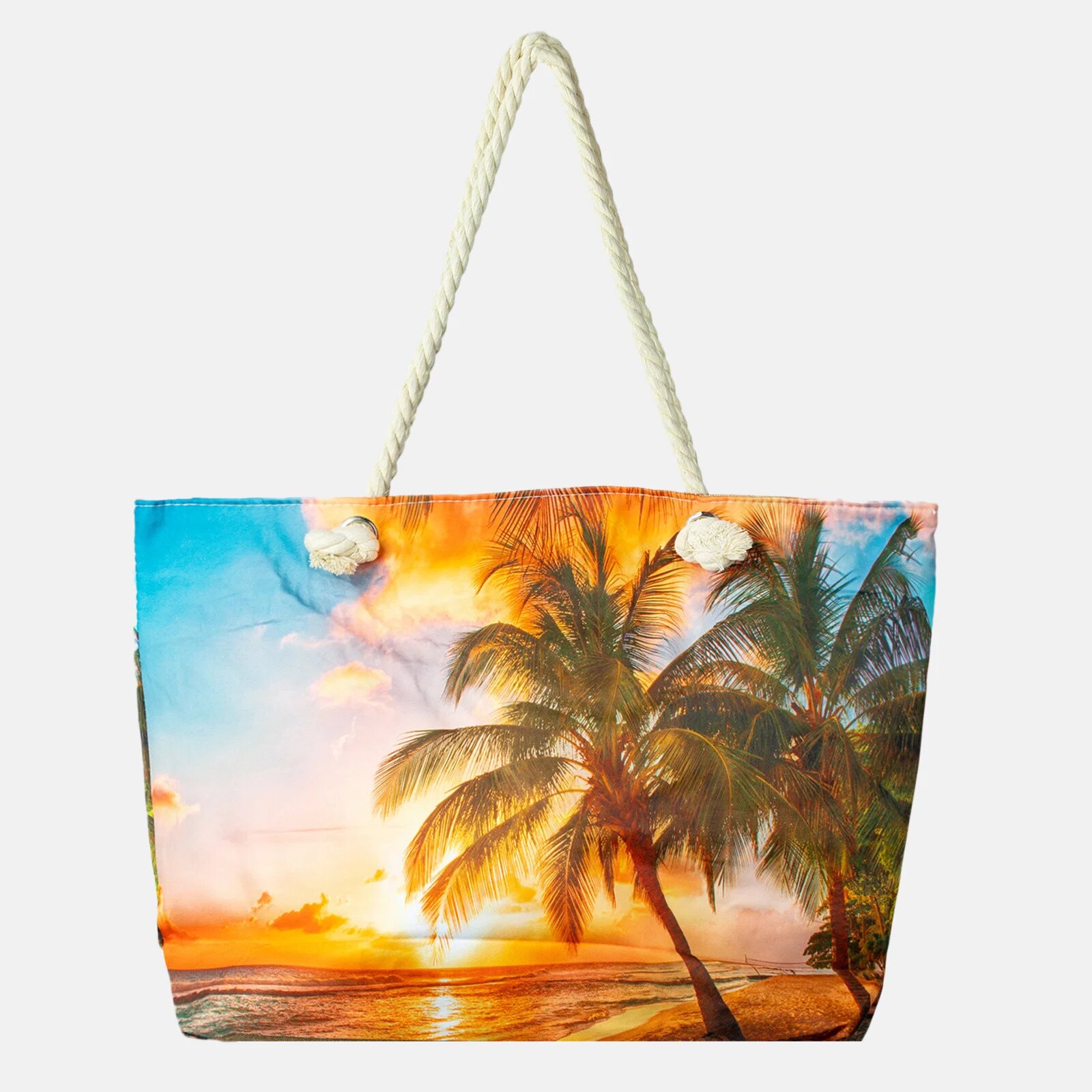 Shopika Geanta de plaja din material textil cu peisaj tropical