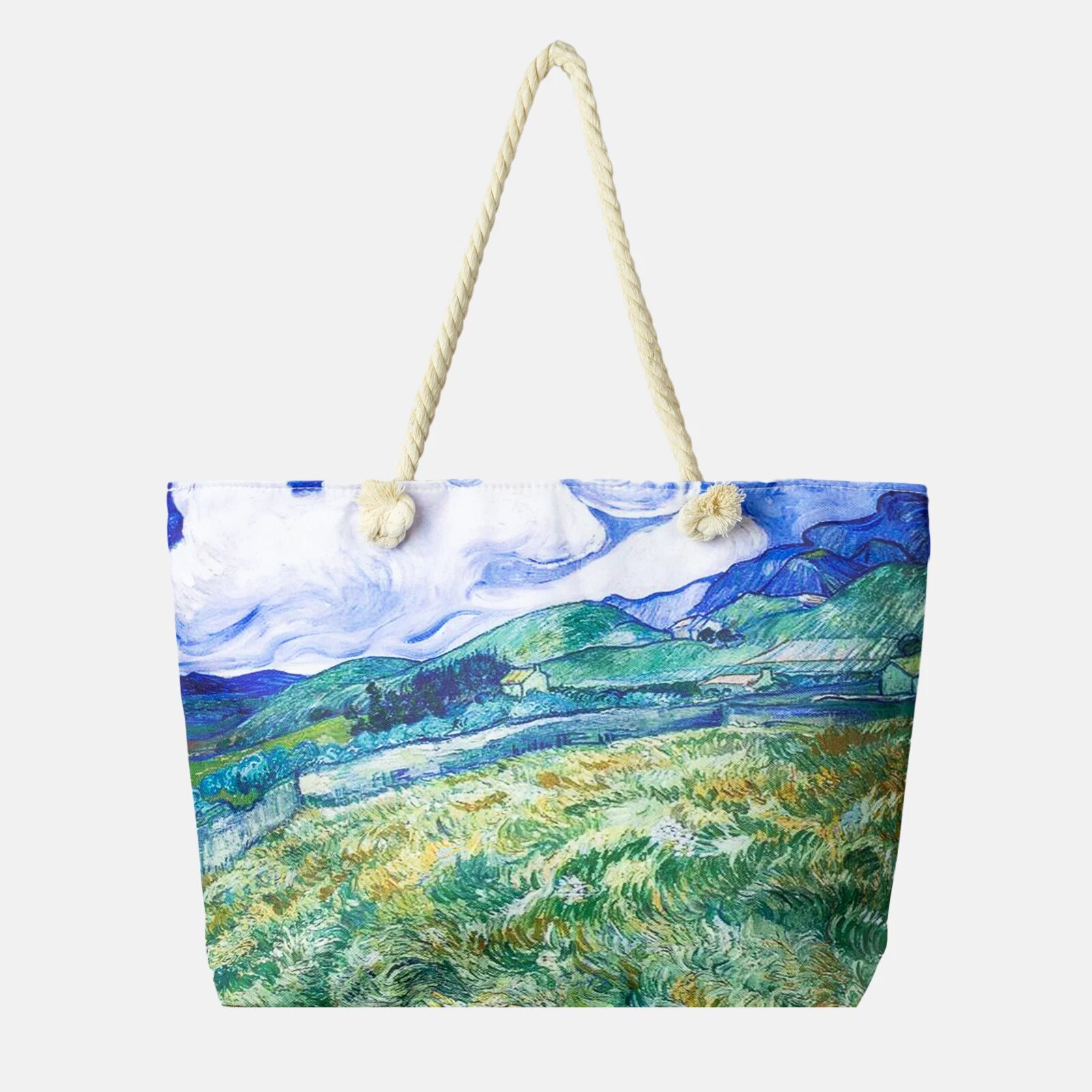 Shopika Geanta de plaja din material textil imprimata cu model inspirat dupa tablou cu lanuri de Van Gogh
