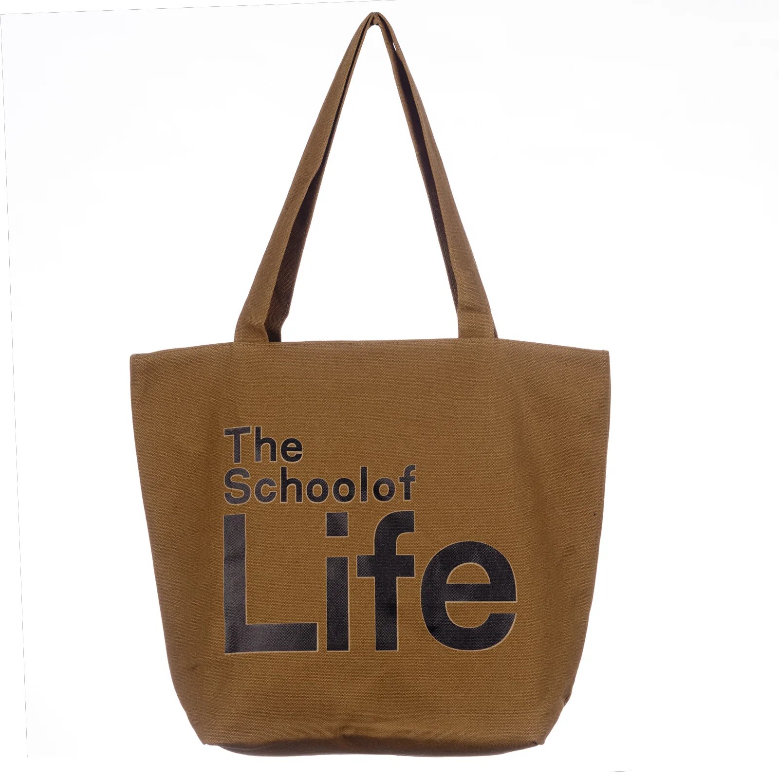 Shopika Geanta de umar din bumbac cu fermoar si imprimeu School of Life camel