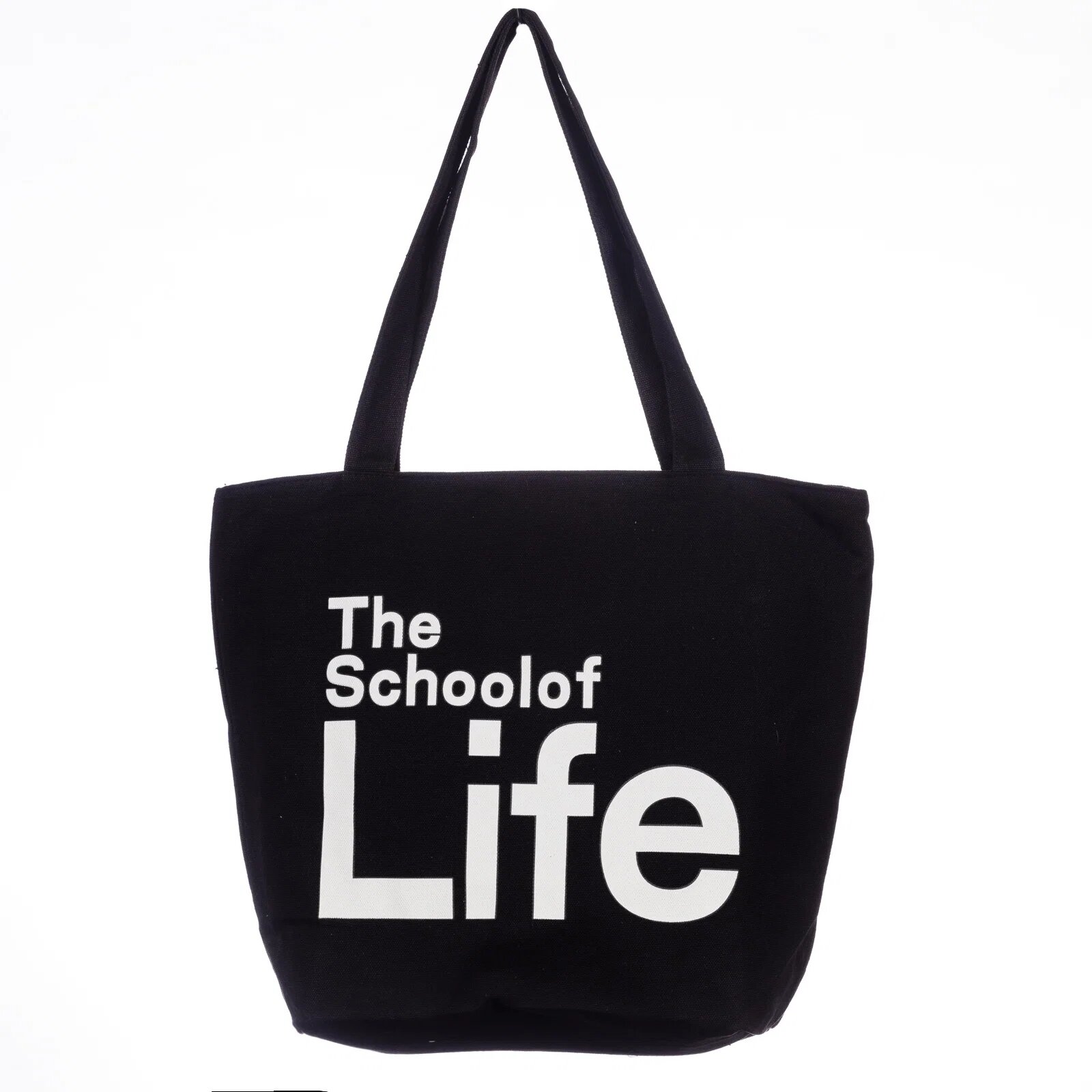 Shopika Geanta de umar din bumbac cu fermoar si imprimeu School of Life neagra