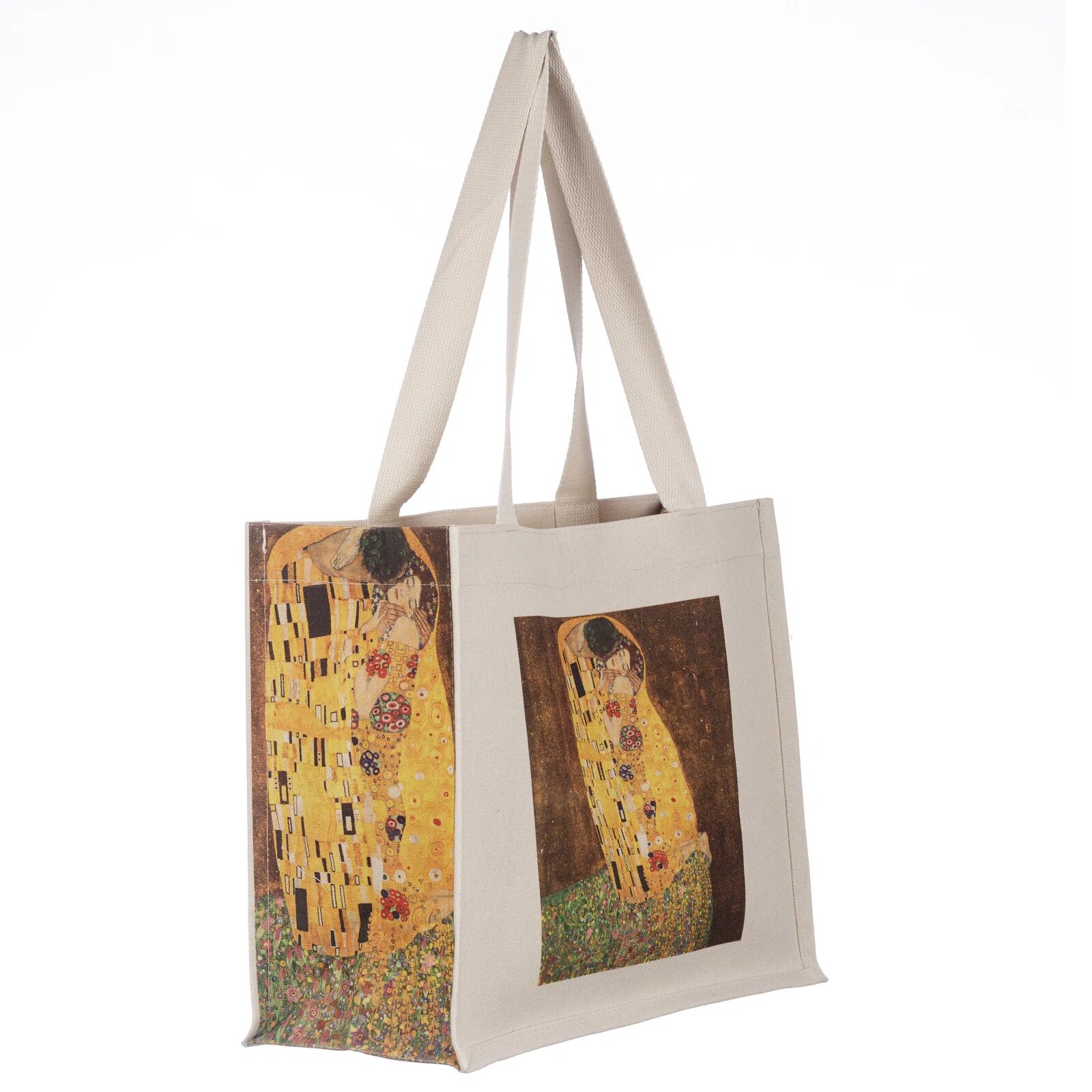 Shopika Geanta de umar din material textil cu imprimeu inspirat din pictura Sarutul a lui Gustav Klimt