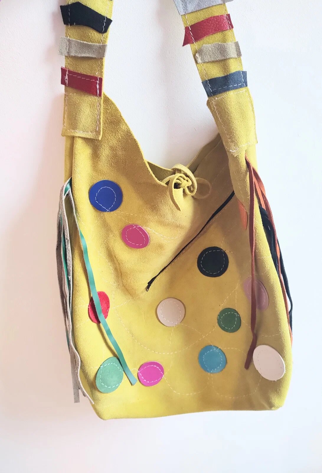 Shopika Geanta galbena handmade cu bulinute colorate unicat