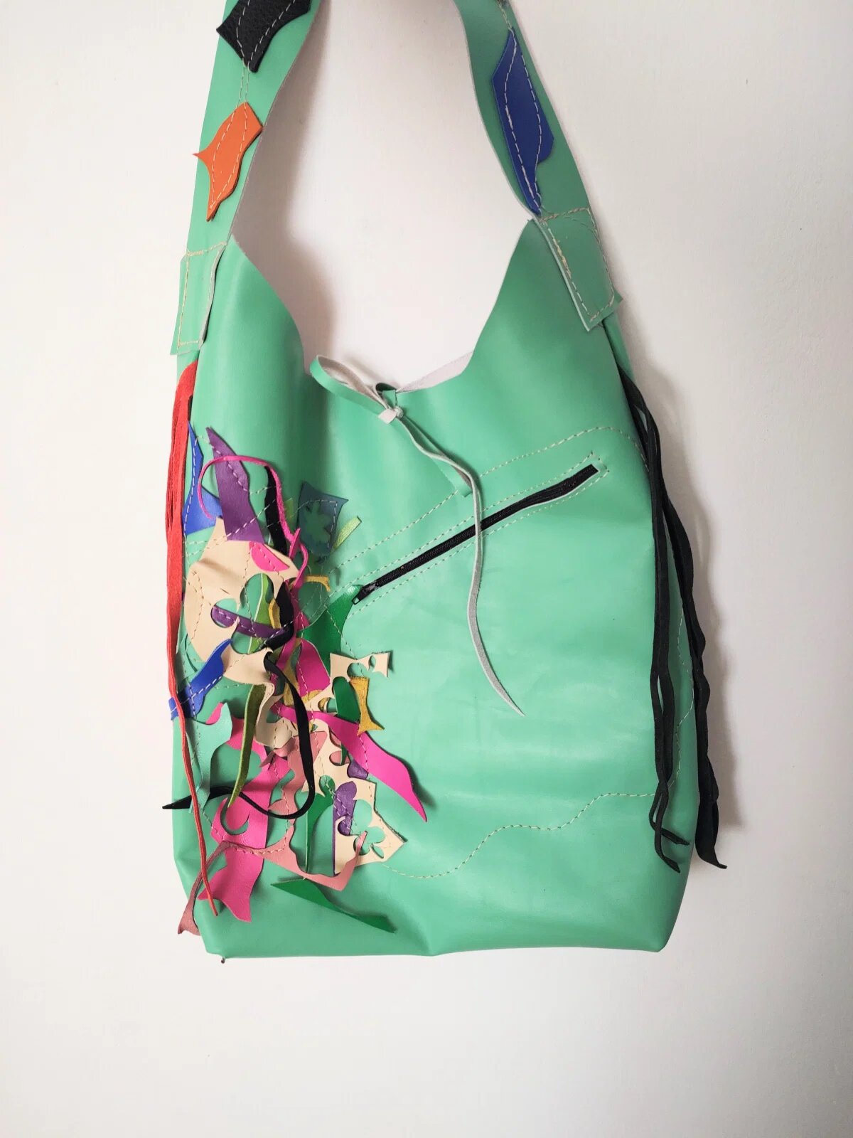 Shopika Geanta hobo din piele naturala multicolora unicat