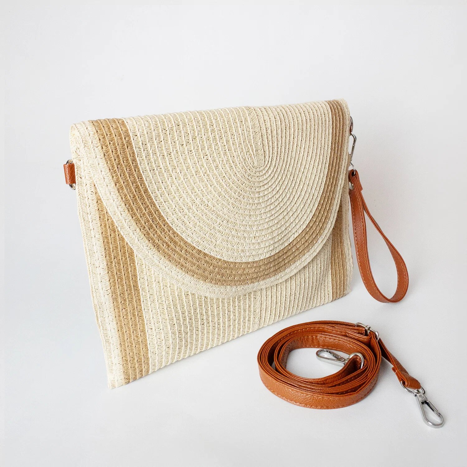 Shopika Geanta plic impletita crossbody cu bareta de umar si de mana bej deschis cu bej inchis