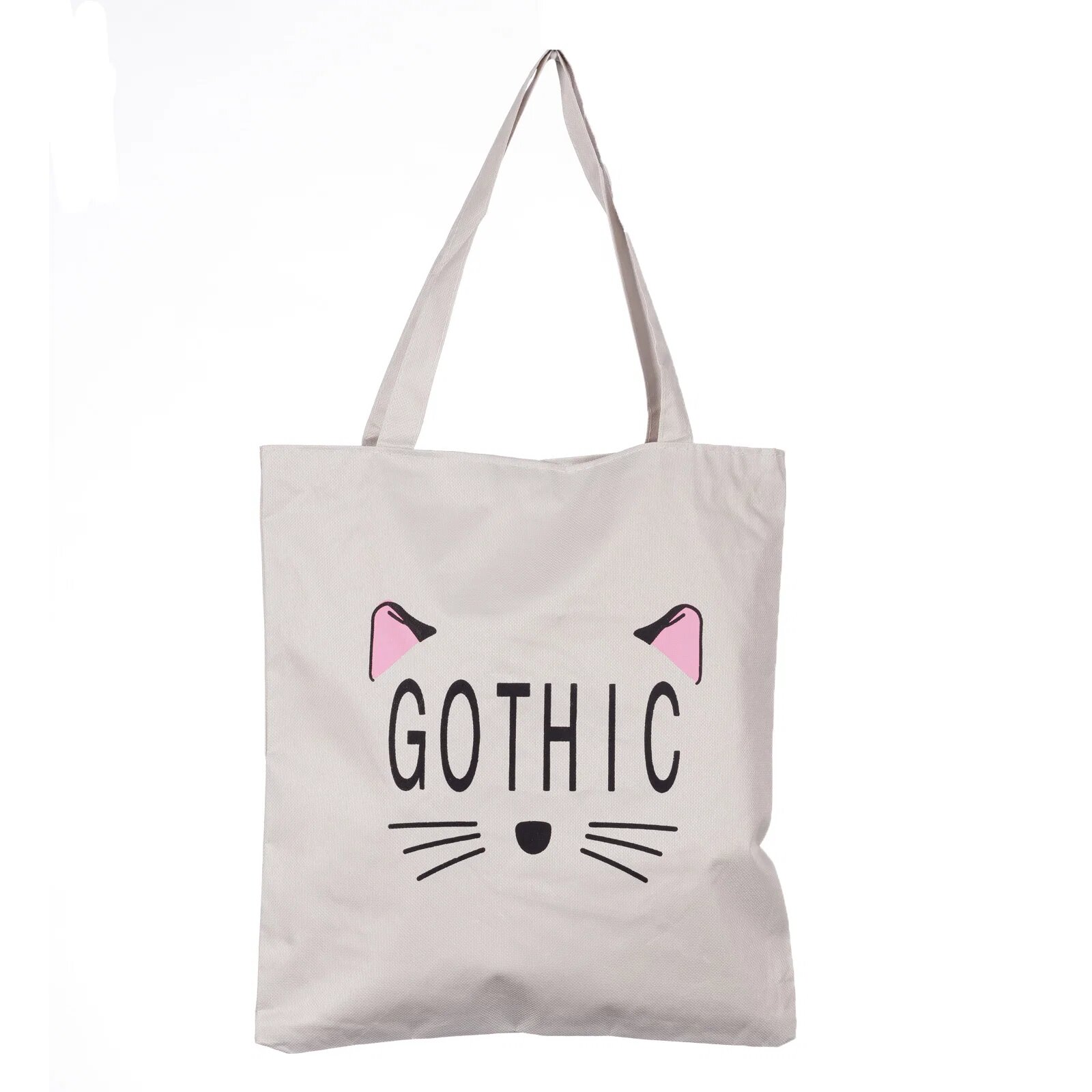 Shopika Geanta shopper alba din material textil cu imprimeu grafic pisica Gothic