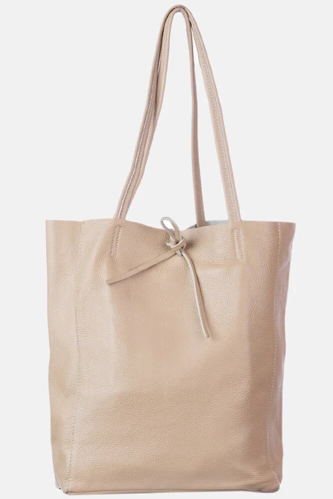 Shopika Geanta shopper bej din piele naturala