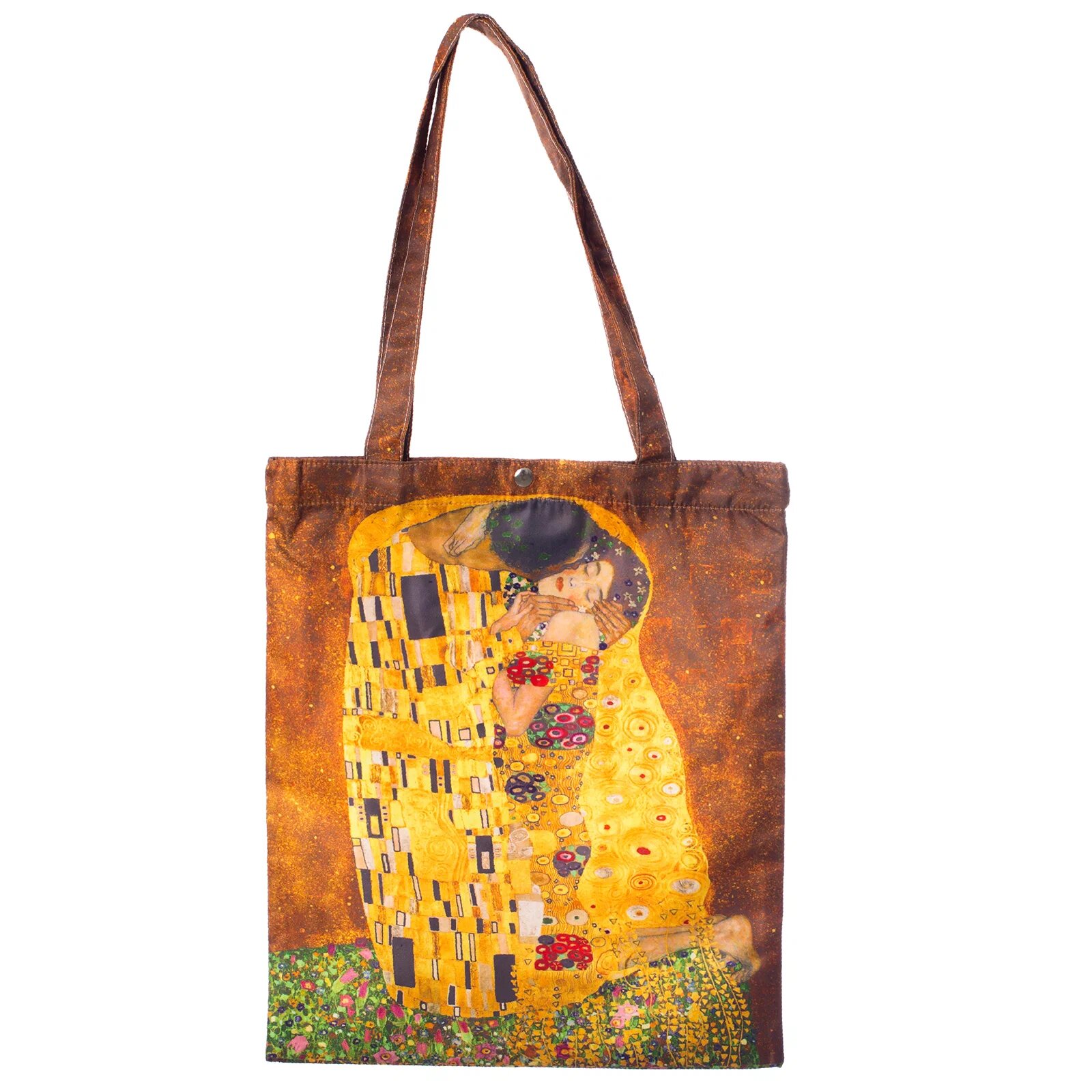 Shopika Geanta shopper din material satinat textil imprimeu inspirat dupa pictura Sarutul a celebrului