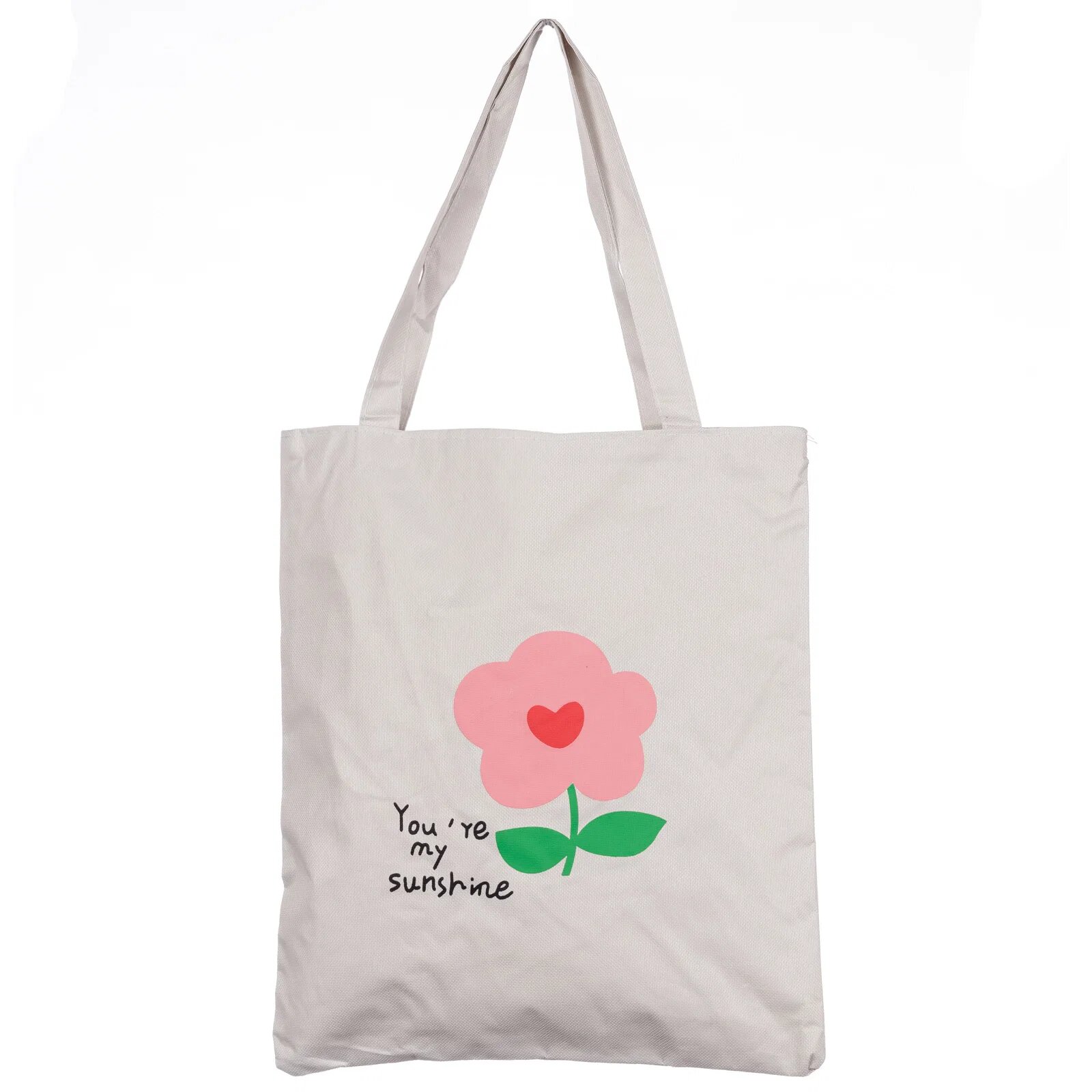Shopika Geanta shopper din material textil cu imprimeu floare si mesaj You re my sunshine