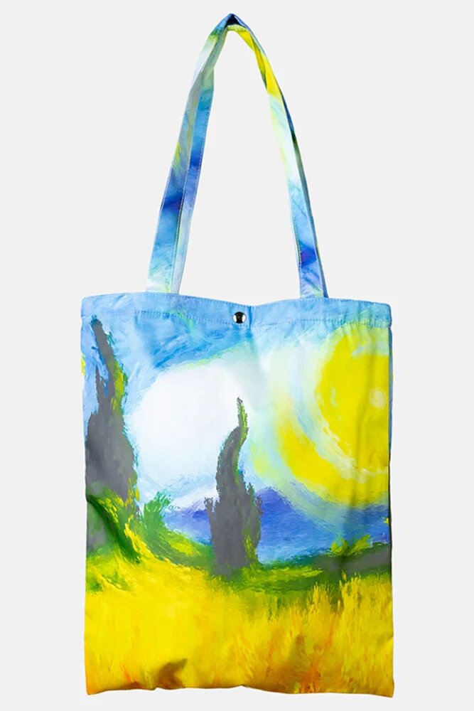 Shopika Geanta shopper din material textil cu imprimeu inspirat dintr-o pictura a lui Vincent Van Gogh