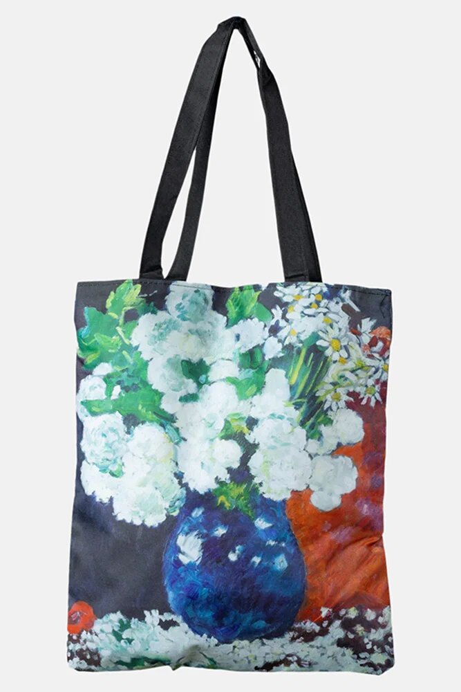 Shopika Geanta shopper din material textil dupa o pictura cu flori albe in vaza