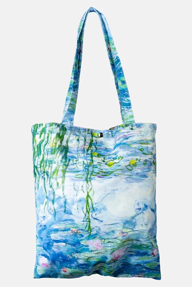Shopika Geanta shopper din material textil imprimata cu model inspirat dupa Nuferii de Claude Monet