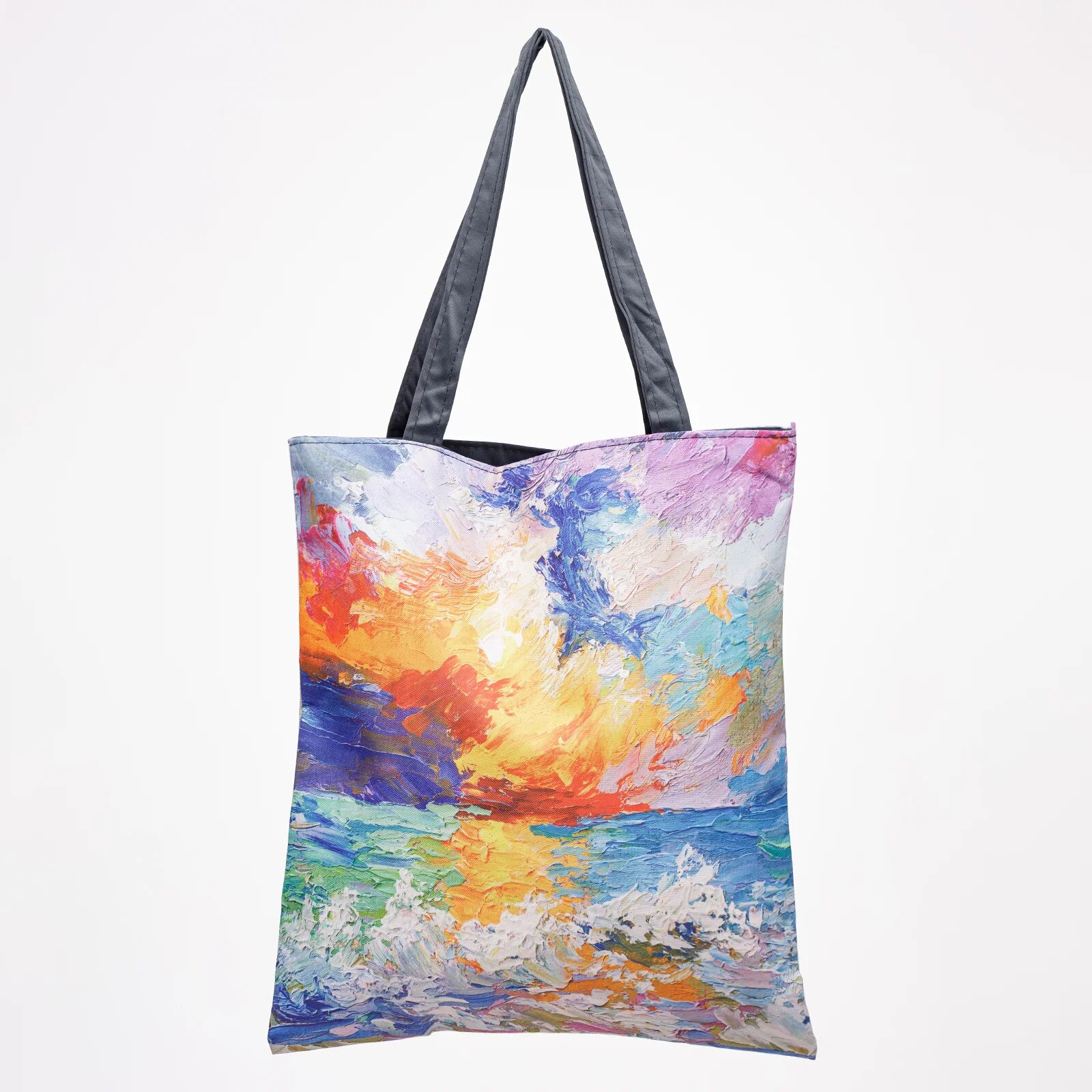 Shopika Geanta shopper din material textil imprimata cu model inspirat dupa o pictura multicolora