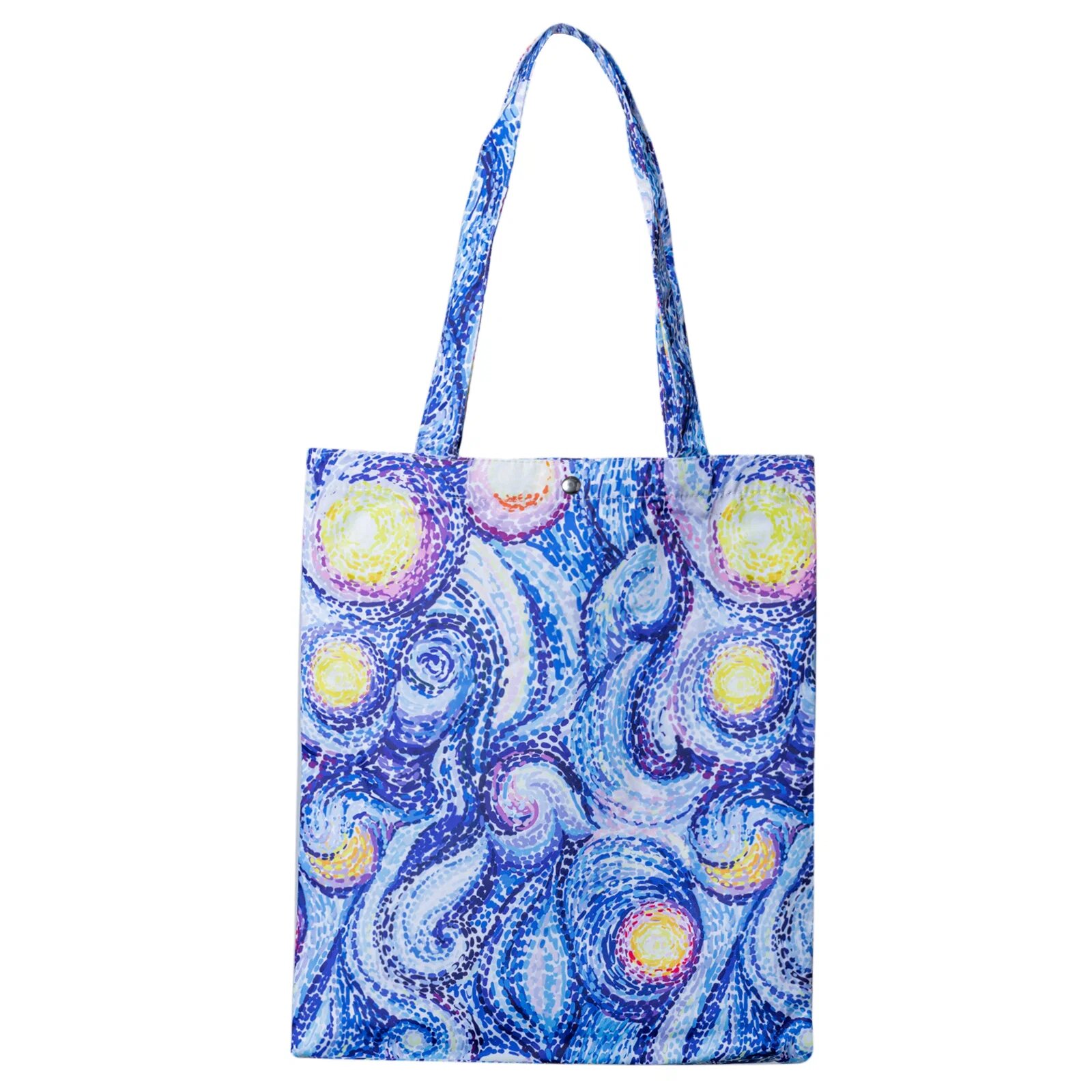 Shopika Geanta shopper din material textil imprimeu abstract mov si galben