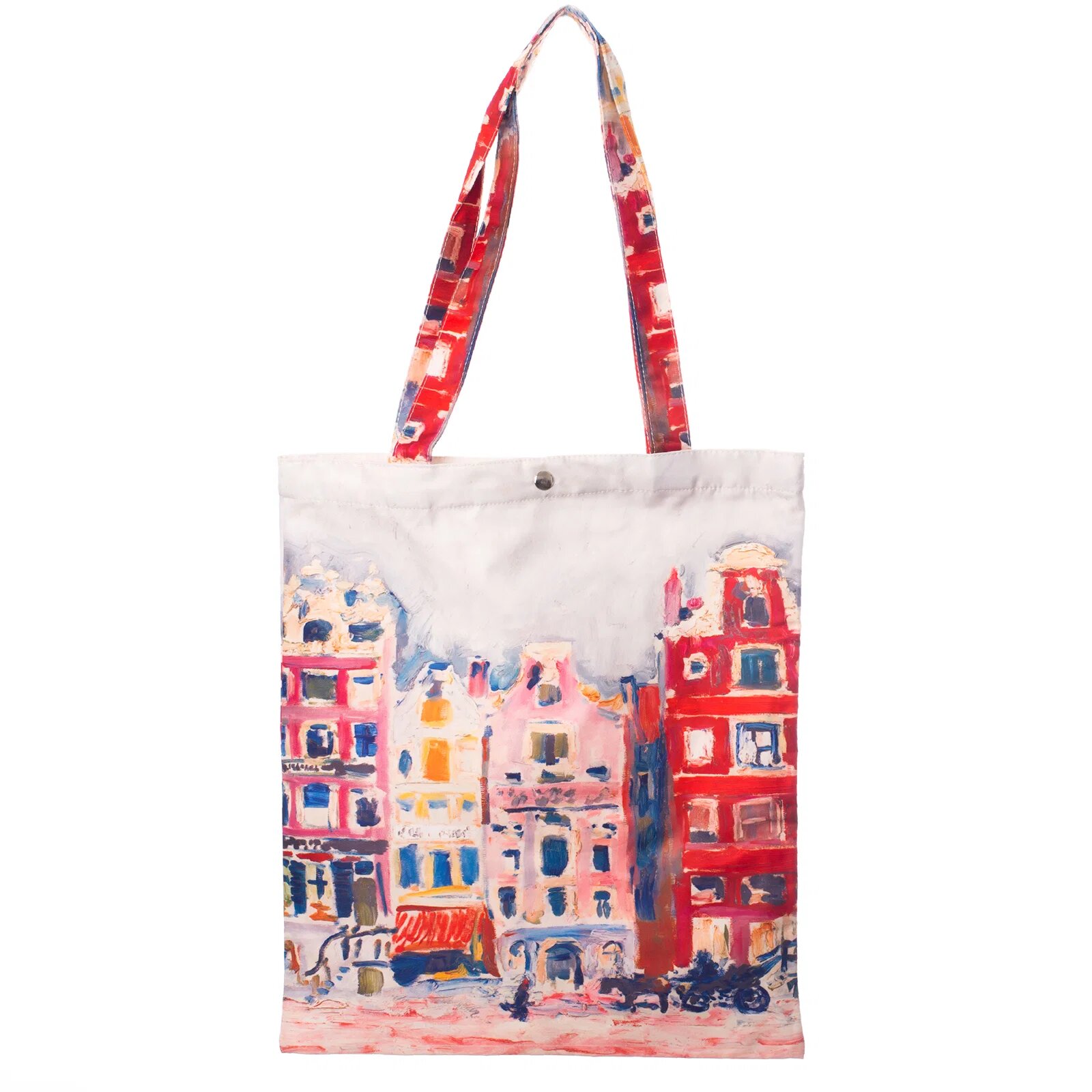 Shopika Geanta shopper din material textil imprimeu casute