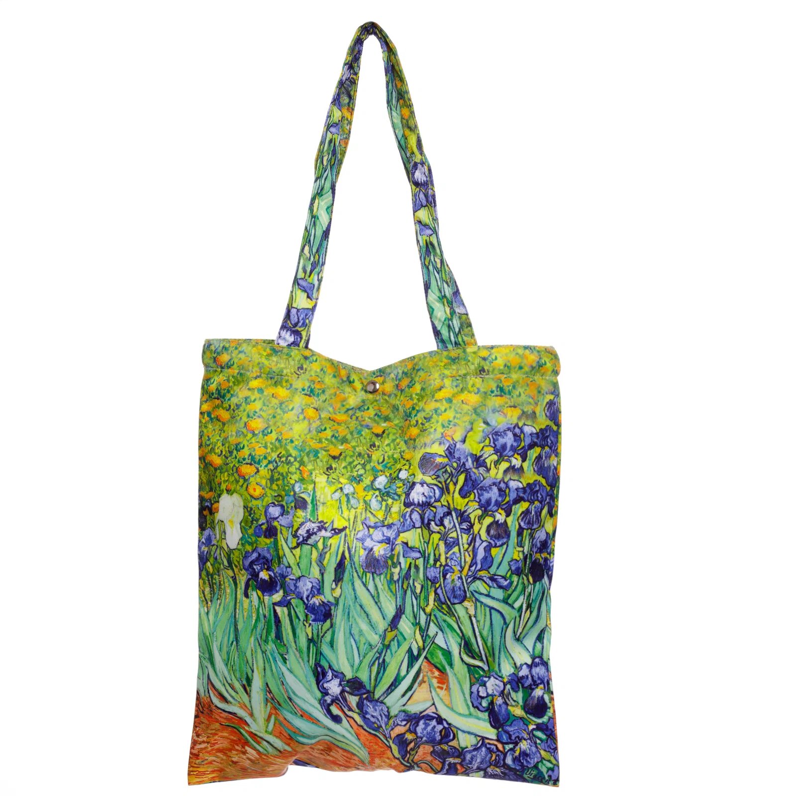 Shopika Geanta shopper din material textil satinat cu imprimeu inspirat din pictura Irisi a lui Vincen