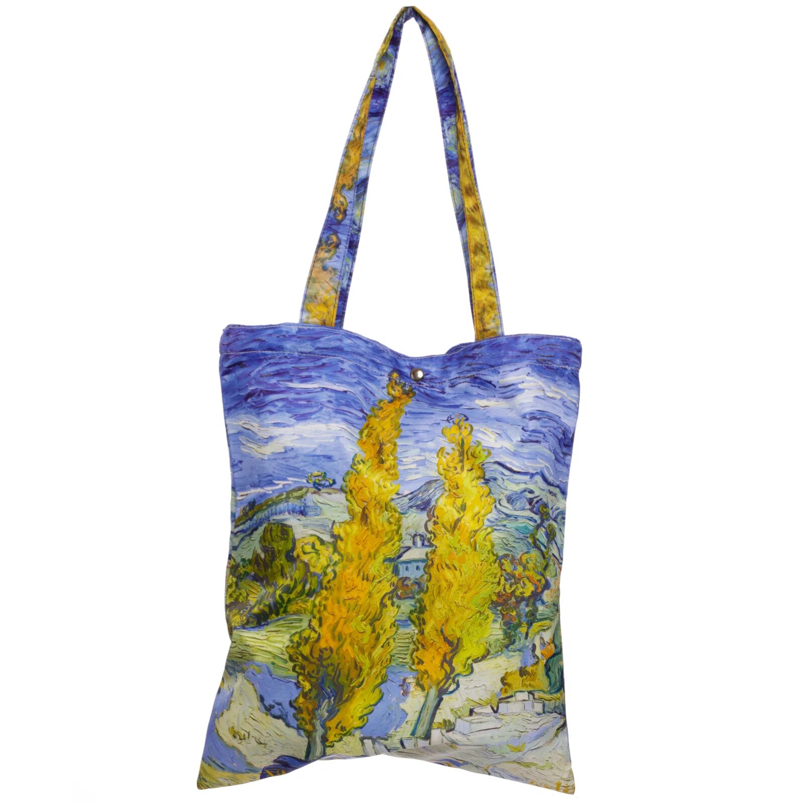 Shopika Geanta shopper din material textil satinat cu imprimeu inspirat dintr-o pictura cu chiparosi a lui