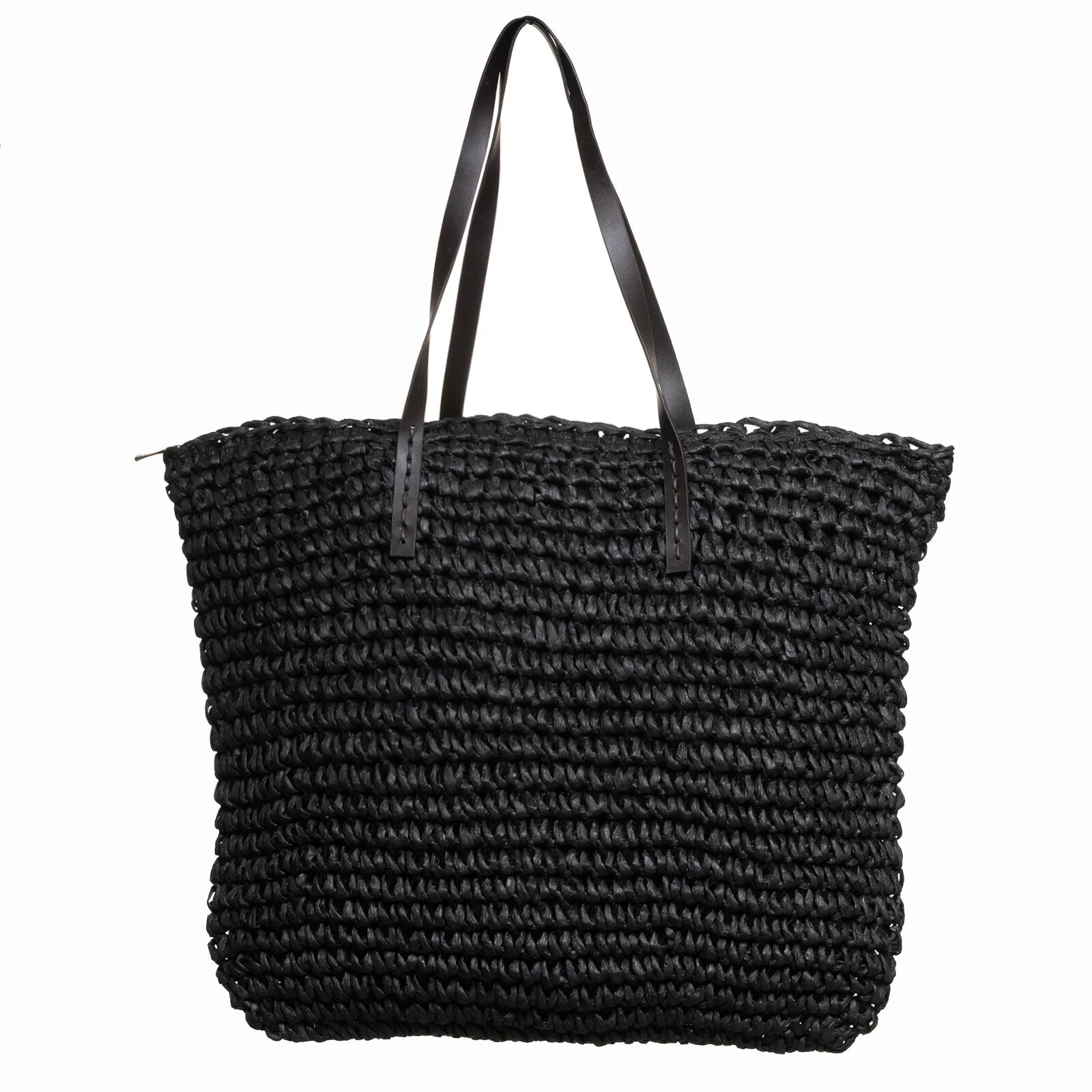 Shopika Geanta shopper impletita cu ochiuri mari si manere din piele ecologica neagra