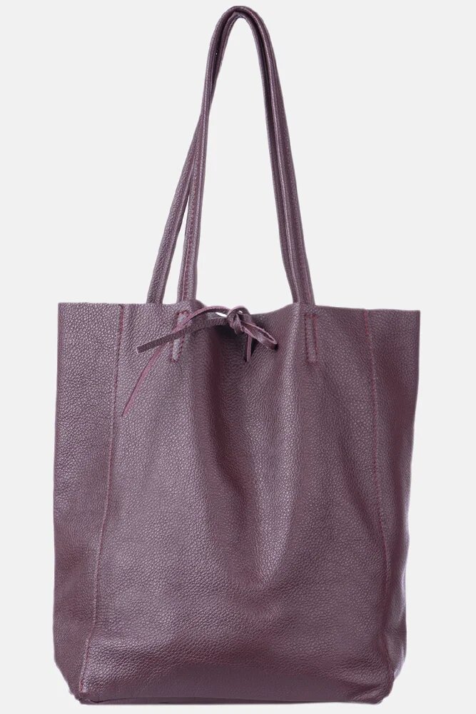 Shopika Geanta shopper visiniu din piele naturala cu fermoar