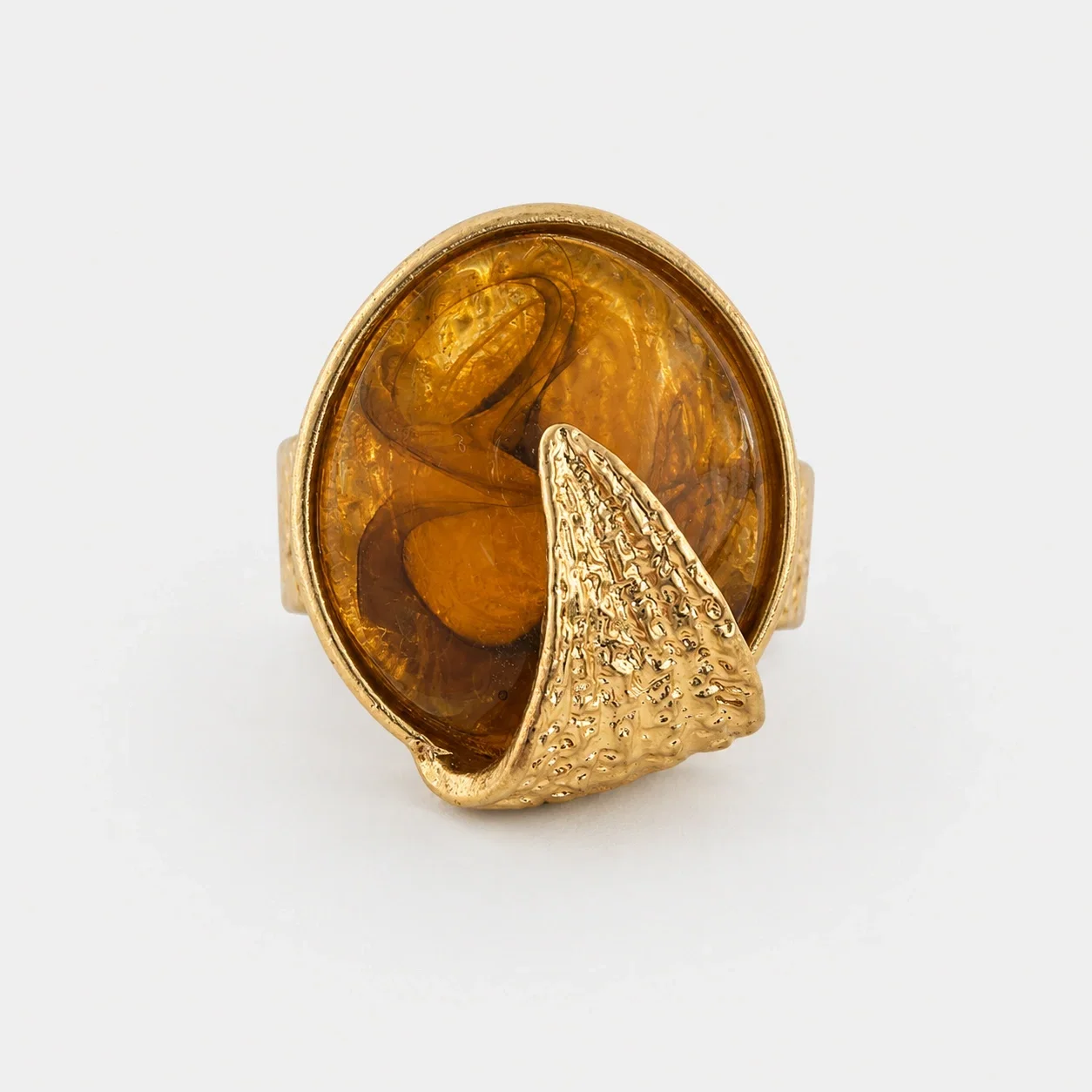 Shopika Inel dama statement auriu reglabil cu design contemporan Amber Stone