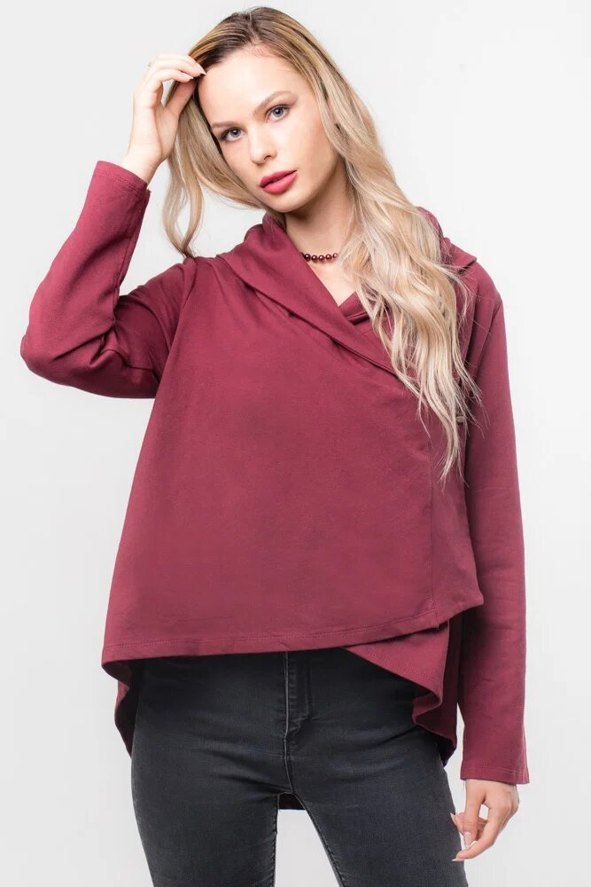 Shopika Jacheta bordo petrecuta din tricot de bumbac