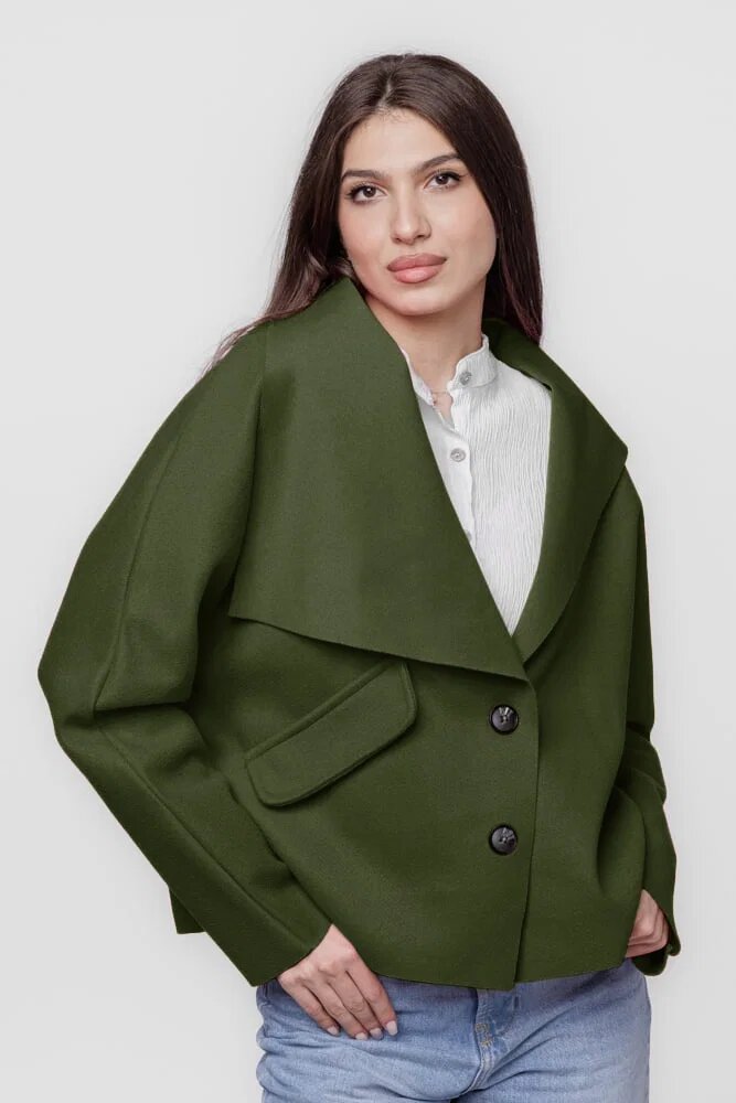 Shopika Jacheta scurta oversize din stofa kaki