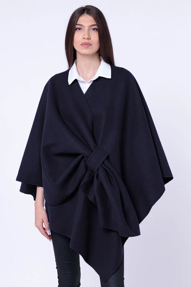 Shopika Jacheta trendy stil poncho din stofa bleumarin